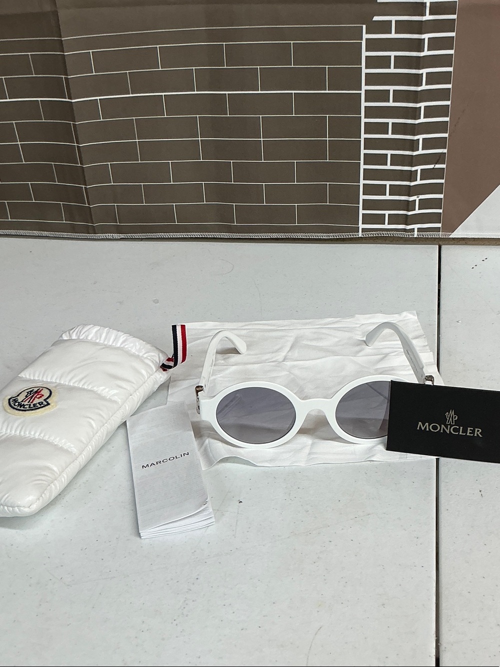Moncler White Round Sunglasses with Gray Lenses